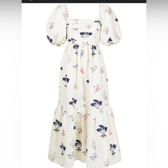 SELF-PORTRAIT Puff-Sleeve Floral-Print Crepe Dress - Picture 2 of 6